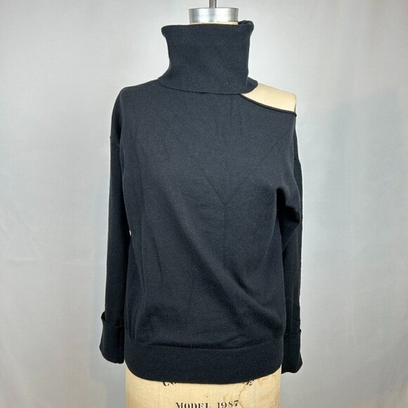 525 Turtleneck Open Shoulder Cut Out Long Sleeve Pullover Black Sweater Size Med - Picture 1 of 10